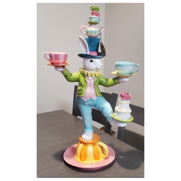 NEW Novogratz Mad Hatter Juggling Easter Bunny on Teacup 🐰 - Picture 3 of 12